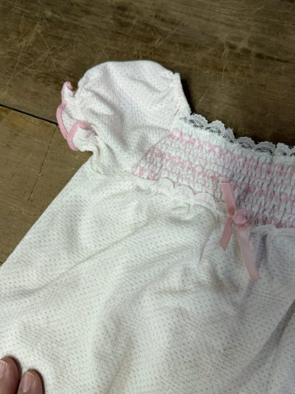 Vintage 1950s Carter's Pink White Baby Smocked Nightgown Dress 18 MO (23-28 LBS)